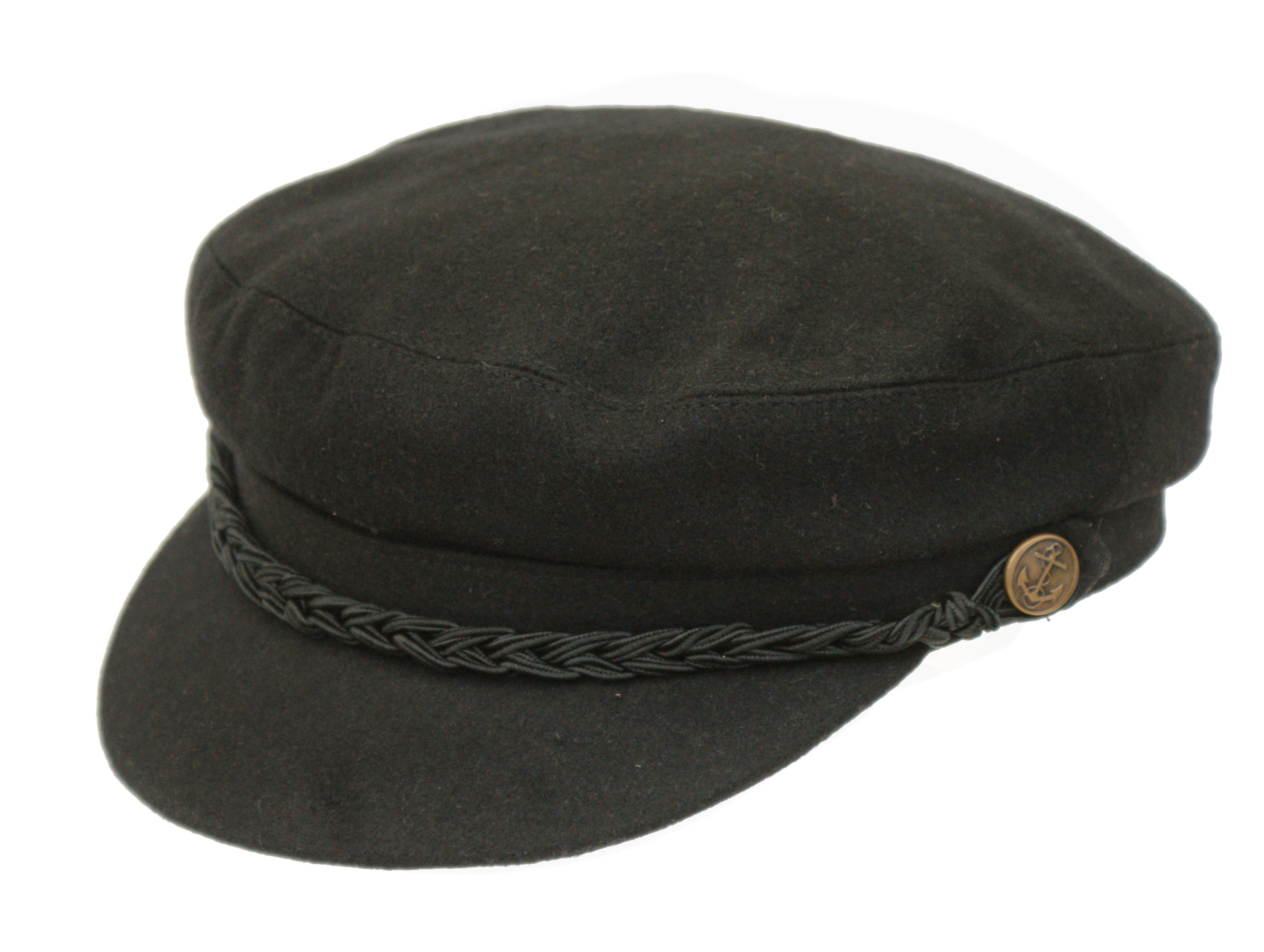 Black Melton Wool Barge Cap - Denton Hats